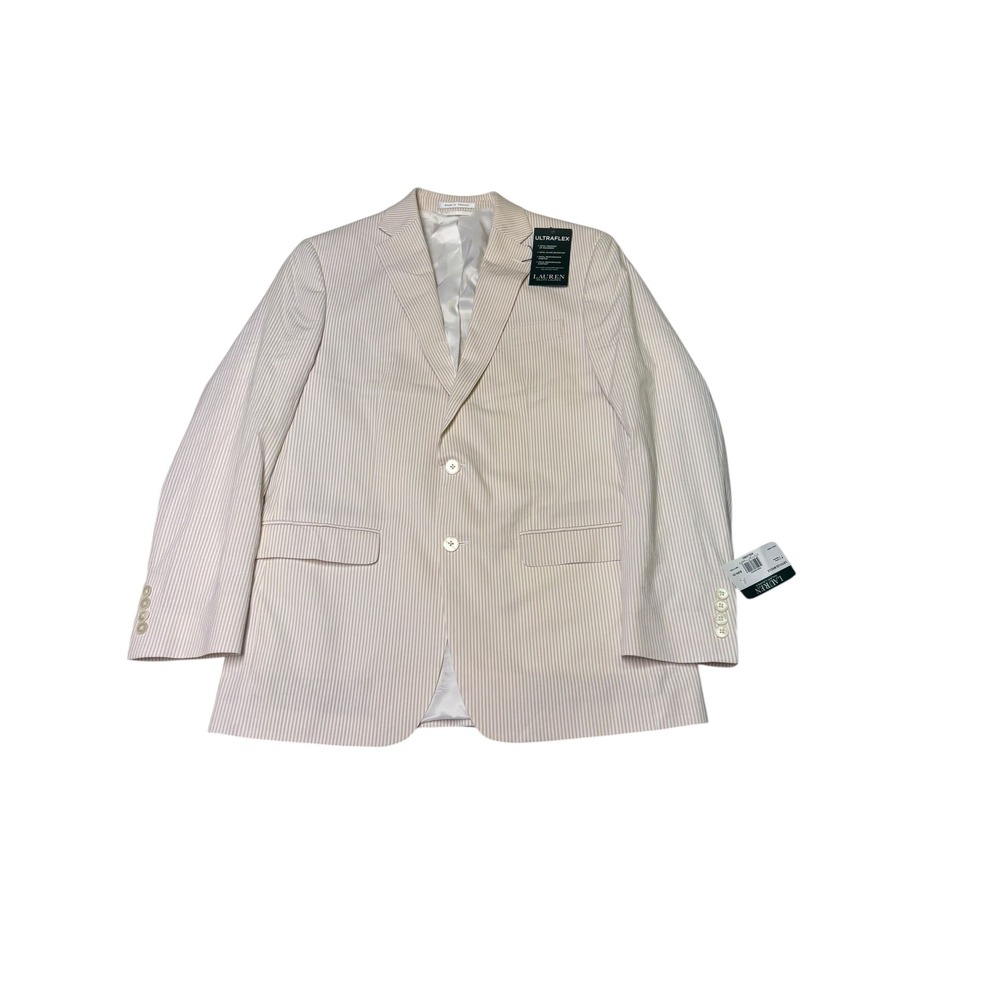 NWT Lauren Ralph Lauren Mens Pink White Striped Ultraflex Blazer 40L